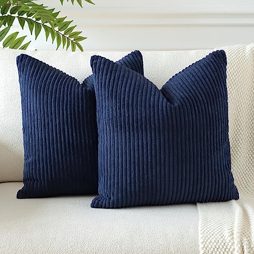 JOTOM 2er Set Cord Kissenbezüge Kissenhülle Dekorative Zierkissen Sofakissen Couchkissen Dekokissen Kissenbezug Deko Kissenhülle für Sofa Wohnzimmer 50x50cm Navy Blau von JOTOM