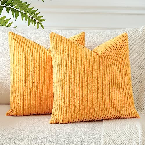 JOTOM 2er Set Cord Kissenbezüge Kissenhülle Dekorative Zierkissen Sofakissen Couchkissen Dekokissen Kissenbezug Deko Kissenhülle für Sofa Wohnzimmer 50x50cm Orange Gelb von JOTOM