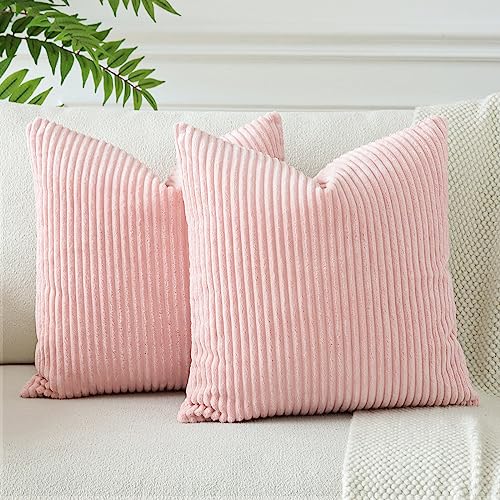 JOTOM 2er Set Cord Kissenbezüge Kissenhülle Dekorative Zierkissen Sofakissen Couchkissen Dekokissen Kissenbezug Deko Kissenhülle für Sofa Wohnzimmer 55x55cm Rosa von JOTOM