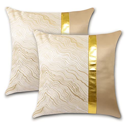 JOTOM Kissenhülle, 45 x 45 cm, Goldfaden, gewellt, dekorativ, Polyester, Haus, Wohnzimmer, Sofa, Schlafzimmer, Beige A, 2 Stück von JOTOM