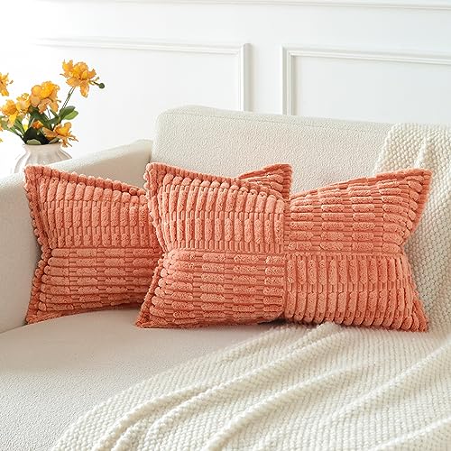 JOTOM 2er Set Kordsamt Einfarbig Kissenbezüge Weiche Moderne Kissenhüllen Dekorative Zierkissenbezug für Wohnzimmer Schlafzimmer Hellorange 30x50 cm von JOTOM