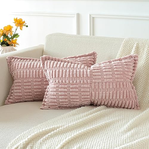 JOTOM 2er Set Kordsamt Einfarbig Kissenbezüge Weiche Moderne Kissenhüllen Dekorative Zierkissenbezug für Wohnzimmer Schlafzimmer Lila Rosa 30x50 cm von JOTOM