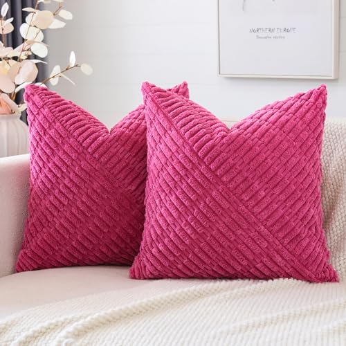 JOTOM 2er Set Kordsamt Kissenbezüge, Dekorative Weich Boho Kissenbezug Moderne Patchwork Kissenhüllen Sofakissen Dekokissen Zierkissenbezug für Wohnzimmer Schlafzimmer Deko (40x40cm, Heißes Rosa) von JOTOM