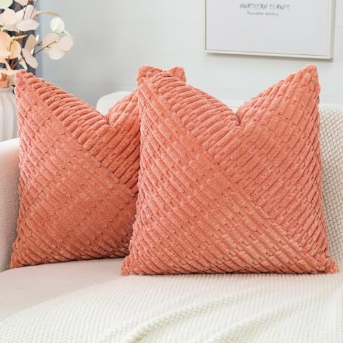 JOTOM 2er Set Kordsamt Kissenbezüge, Dekorative Weich Boho Kissenbezug Moderne Patchwork Kissenhüllen Sofakissen Dekokissen Zierkissenbezug für Wohnzimmer Schlafzimmer Deko (45x45cm, Koralle) von JOTOM