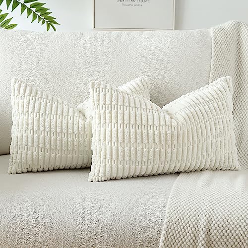 JOTOM 2er Set Kordsamt Weicher Kissenbezüge Moderne Kissenhüllen Dekorative Sofakissen Dekokissen Zierkissenbezug für Wohnzimmer Sofa Schlafzimmer Beige 40x60 cm von JOTOM