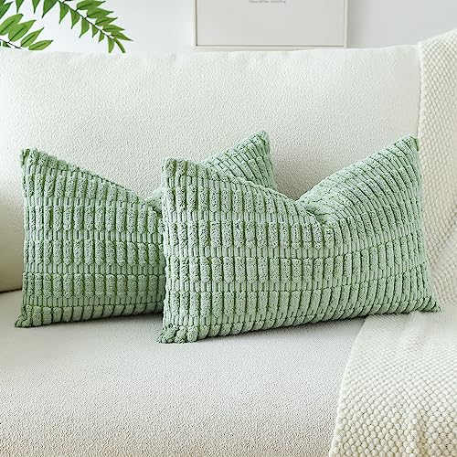 JOTOM 2er Set Kordsamt Weicher Kissenbezüge Moderne Kissenhüllen Dekorative Sofakissen Dekokissen Zierkissenbezug für Wohnzimmer Sofa Schlafzimmer Bohnengrün 30x50 cm von JOTOM