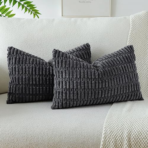 JOTOM 2er Set Kordsamt Weicher Kissenbezüge Moderne Kissenhüllen Dekorative Sofakissen Dekokissen Zierkissenbezug für Wohnzimmer Sofa Schlafzimmer Dunkelgrau 40x60 cm von JOTOM