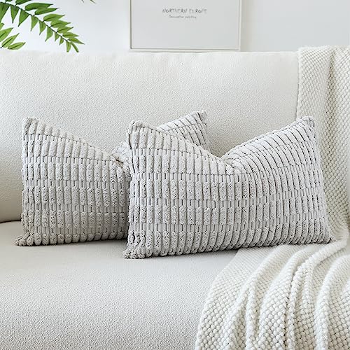 JOTOM 2er Set Kordsamt Weicher Kissenbezüge Moderne Kissenhüllen Dekorative Sofakissen Dekokissen Zierkissenbezug für Wohnzimmer Sofa Schlafzimmer Hellgrau 40x60 cm von JOTOM