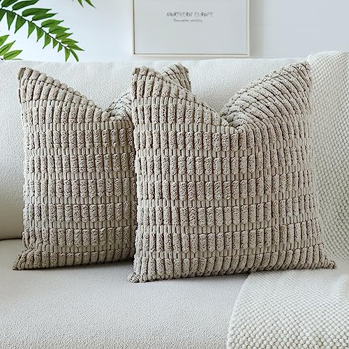 JOTOM 2er Set Kordsamt Weicher Kissenbezüge Moderne Kissenhüllen Dekorative Sofakissen Dekokissen Zierkissenbezug für Wohnzimmer Sofa Schlafzimmer Khaki 50x50 cm von JOTOM