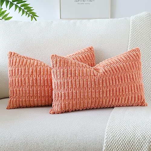 JOTOM 2er Set Kordsamt Weicher Kissenbezüge Moderne Kissenhüllen Dekorative Sofakissen Dekokissen Zierkissenbezug für Wohnzimmer Sofa Schlafzimmer Orange Rosa 40x60 cm von JOTOM