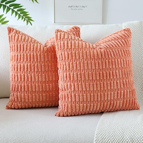 JOTOM 2er Set Kordsamt Weicher Kissenbezüge Moderne Kissenhüllen Dekorative Sofakissen Dekokissen Zierkissenbezug für Wohnzimmer Sofa Schlafzimmer Orange Rosa 55x55 cm von JOTOM