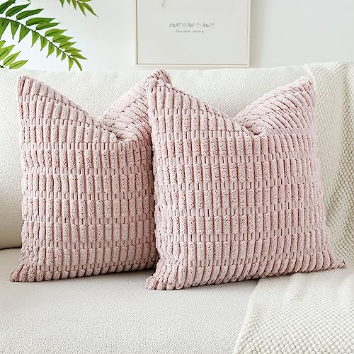 JOTOM 2er Set Kordsamt Weicher Kissenbezüge Moderne Kissenhüllen Dekorative Sofakissen Dekokissen Zierkissenbezug für Wohnzimmer Sofa Schlafzimmer Rosa 40x40 cm von JOTOM