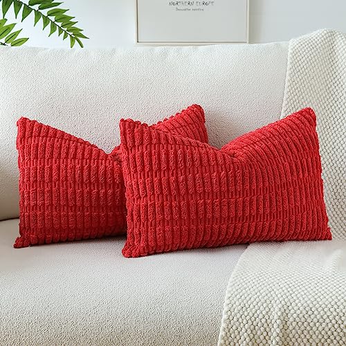 JOTOM 2er Set Kordsamt Weicher Kissenbezüge Moderne Kissenhüllen Dekorative Sofakissen Dekokissen Zierkissenbezug für Wohnzimmer Sofa Schlafzimmer Rot 30x50 cm von JOTOM