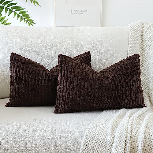 JOTOM 2er Set Kordsamt Weicher Kissenbezüge Moderne Kissenhüllen Dekorative Sofakissen Dekokissen Zierkissenbezug für Wohnzimmer Sofa Schlafzimmer Schokolade 40x60 cm von JOTOM