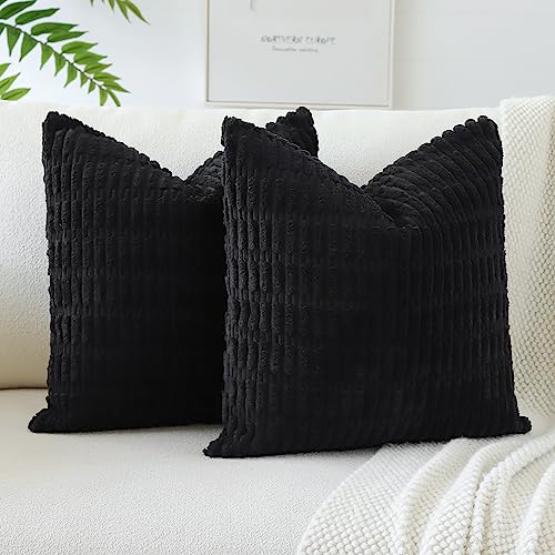 JOTOM 2er Set Kordsamt Weicher Kissenbezüge Moderne Kissenhüllen Dekorative Sofakissen Dekokissen Zierkissenbezug für Wohnzimmer Sofa Schlafzimmer Schwarz 55x55 cm von JOTOM