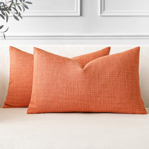 JOTOM 2er Set Leinen Kissenbezüge, Dekorative Weich Einfarbig Wurf Kissenbezug Moderne Kissenhüllen Sofakissen Dekokissen Zierkissenbezug für Wohnzimmer Schlafzimmer Deko (30x50cm, Orange) von JOTOM