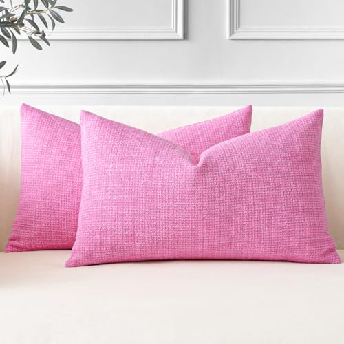 JOTOM 2er Set Leinen Kissenbezüge, Dekorative Weich Einfarbig Wurf Kissenbezug Moderne Kissenhüllen Sofakissen Dekokissen Zierkissenbezug für Wohnzimmer Schlafzimmer Deko (30x50cm, Pink) von JOTOM
