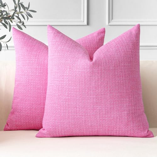 JOTOM 2er Set Leinen Kissenbezüge, Dekorative Weich Einfarbig Wurf Kissenbezug Moderne Kissenhüllen Sofakissen Dekokissen Zierkissenbezug für Wohnzimmer Schlafzimmer Deko (40x40cm, Pink) von JOTOM