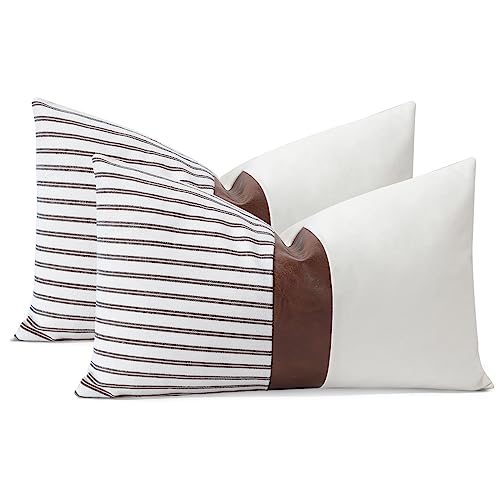 JOTOM 2er Set Streifen Gestückelte Kissenbezug Spleißen Wurf Sofa Deko Kissenhülle für Gartenbett Schlafzimmer 30x50cm Weiß Koffee JOTOM 2er Set Streifen Gestückelte Kissenbezug Spleißen Wurf Sofa Deko Kissenhülle für Gartenbett Schlafzimmer 30x50cm Weiß Koffee von JOTOM