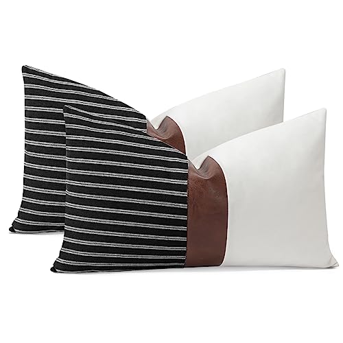 JOTOM 2er Set Streifen Gestückelte Kissenbezug Spleißen Wurf Sofa Deko Kissenhülle für Gartenbett Schlafzimmer 30x50cm Weiß Schwarz von JOTOM