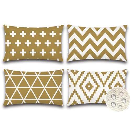 JOTOM 4er Set Outdoor Kissenbezüge, Dekorative wasserdichte Wurf Kissenbezug Moderne Kissenhüllen Sofakissen Dekokissen Zierkissenbezug für Wohnzimmer Schlafzimmer Garten Deko (40x60cm, Khaki) von JOTOM