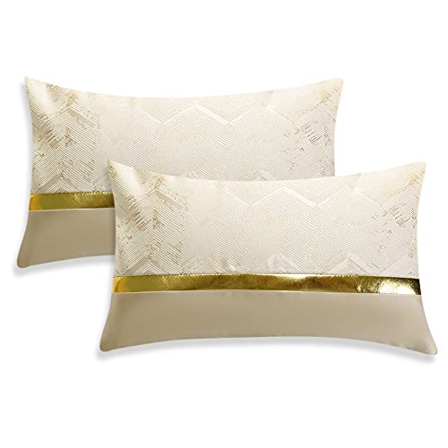 JOTOM Dekorative Kissenbezug Gold Heißpräge Dekokissen Sofakissen Kissenhülle 2er Moderne Weiche Edel Zierkissenbezug für Couch Bett Sofa Stuhl Outdoor Home Decor (Beige, 30x50cm) von JOTOM