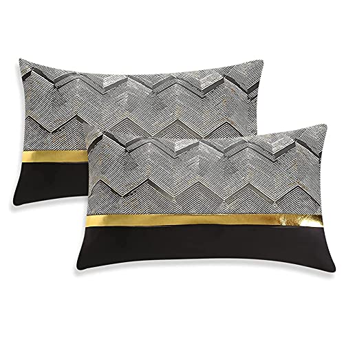 JOTOM Dekorative Kissenbezug Gold Heißpräge Dekokissen Sofakissen Kissenhülle 2er Moderne Weiche Edel Zierkissenbezug für Couch Bett Sofa Stuhl Outdoor Home Decor (Schwarz, 30x50cm) von JOTOM