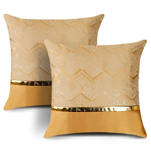 JOTOM Dekorative Kissenbezug Gold Heißpräge Dekokissen Sofakissen Kissenhülle 2er Moderne Weiche Edel Zierkissenbezug für Couch Bett Sofa Stuhl Outdoor Home Decor (Golden, 45x45cm) von JOTOM