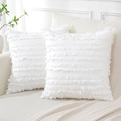 JOTOM Dekorative Kissenbezug mit Tassel Boho Fransen Dekokissen Bezug Weich Kissenbezüge Quaste Dekor Kissenhülle für Sofa Schlafzimmer Wohnzimmer 2er Set (50 x 50 cm, Weiß) von JOTOM