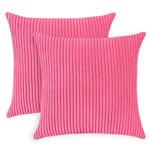 JOTOM Gestreifter Cord-Kissenbezug, 2er-Set, Heimdekoration, weicher quadratischer Kissenbezug für Sofa, Stuhl, Couch, Schlafzimmer, dekorativ, gestreift, Hot Pink von JOTOM