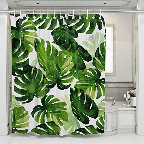 JOTOM Grüne Tropical Palm Blätter Duschvorhang, Digitaldruck Badewannenvorhang Schimmelresistenter Waschbar Wasserdicht Shower Curtain mit 12 Ringen 180x180cm von JOTOM