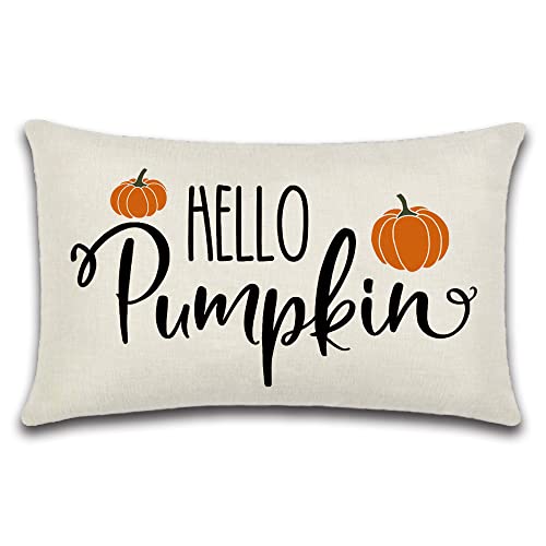 JOTOM Herbst Kissenbezug 30 x 50 cm Dekorativ Kissenhülle Fallen Dekokissen Sofakissen Bezug für Sofa Couch Schlafzimmer Outdoor Bauernhof (Hello Pumpkin) von JOTOM