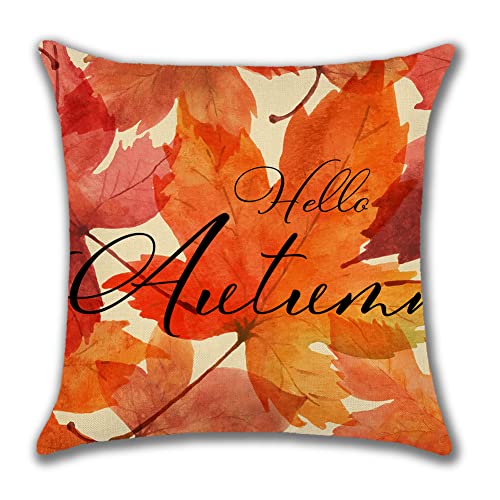 JOTOM Herbst Kissenbezug 45 x 45 cm Dekorativ Kissenhülle Fallen Dekokissen Sofakissen Bezug für Sofa Couch Schlafzimmer Outdoor Bauernhof (Ahornblatt Herbst) von JOTOM