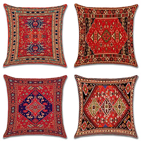 JOTOM Kissenbezüge, 45 cm x 45 cm, 4 Stück, Bohemian-Stil, dekorative Kissenbezüge, Leinen, quadratisch, exotische Kissenbezüge, 45.7 x 45.7 cm, für Sofa, Couch, Büro, Auto-Dekoration (exotisch) von JOTOM