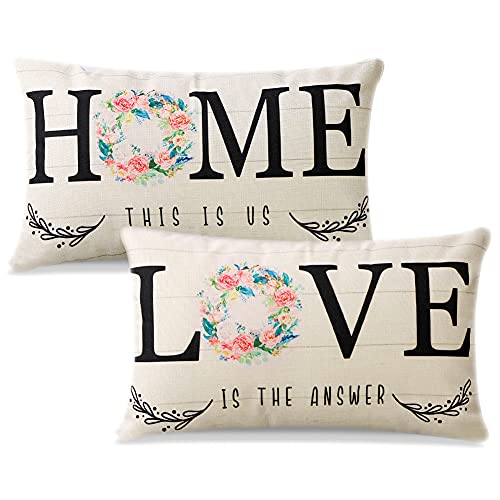 JOTOM Kissenhülle Blumen Vögel Geometrie Muster Kissenbezug für Sofa Haus Wohnzimmer Schlafzimmer Innendekoration, 30 x 50 cm, 2-teiliges Set (Home Love) von JOTOM