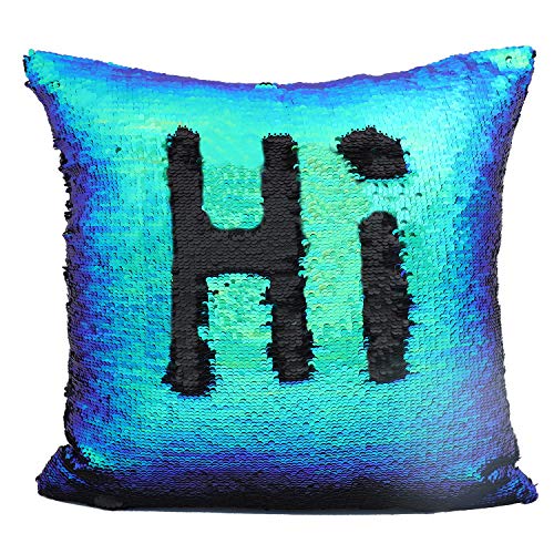 JOTOM Pailletten Kissen Kissenbezug Glitzer Sofa Deko Kissen Bezug zweifarbig Farbwechsel Meerjungfrau Kissenhülle 40x40cm (Blau grün Pailletten) von JOTOM