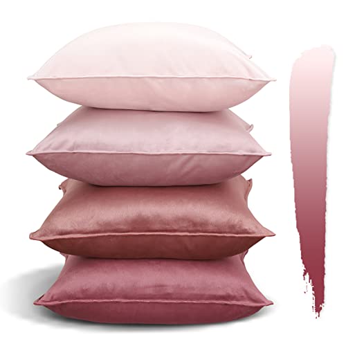 JOTOM Samt Kissenbezug 45x45 cm 4er Set Farbverlauf Serie Dekorative Dekokissen Sofakissen Kissenhülle für Bett Sofa Schlafzimmer Wohnzimmer Balkon (45x45cm, Rosa Serie) von JOTOM