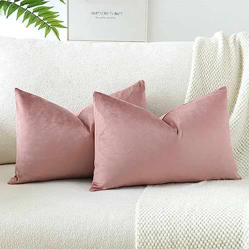 JOTOM Samt Kissenbezug Kissenhülle Sofakissen Dekokissen Kissenbezüge für Sofa Wohnzimmer Schlafzimmer 2er Set 30x50 cm Altrosa von JOTOM