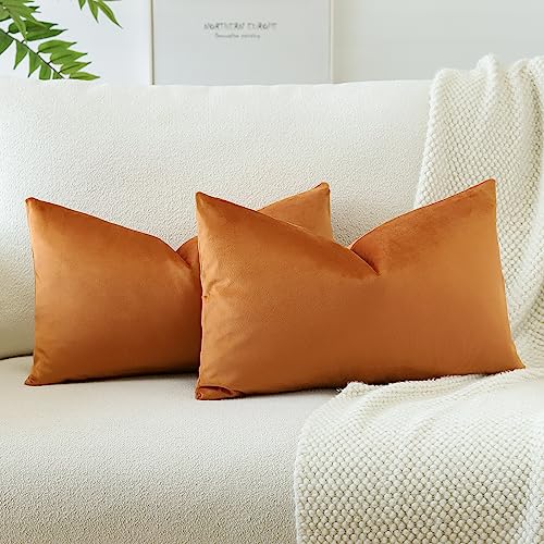 JOTOM Samt Kissenbezug Kissenhülle Sofakissen Dekokissen Kissenbezüge für Sofa Wohnzimmer Schlafzimmer 2er Set 30x50 cm Orange von JOTOM