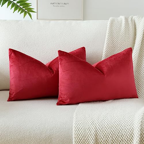 JOTOM Samt Kissenbezug Kissenhülle Sofakissen Dekokissen Kissenbezüge für Sofa Wohnzimmer Schlafzimmer 2er Set 30x50 cm Rot von JOTOM