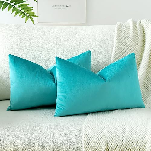 JOTOM Samt Kissenbezug Kissenhülle Sofakissen Dekokissen Kissenbezüge für Sofa Wohnzimmer Schlafzimmer 2er Set 30x50 cm Türkis von JOTOM