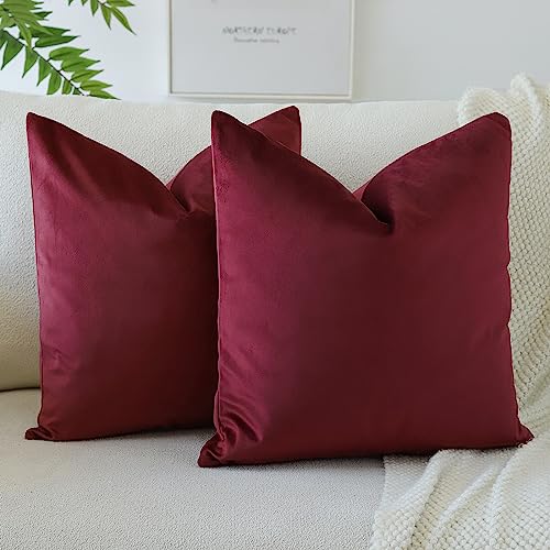 JOTOM Samt Kissenbezug Kissenhülle Sofakissen Dekokissen Kissenbezüge für Sofa Wohnzimmer Schlafzimmer 2er Set 40x40 cm Bordeaux von JOTOM