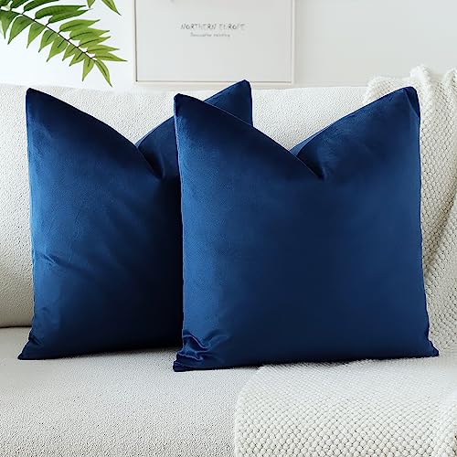 JOTOM Samt Kissenbezug Kissenhülle Sofakissen Dekokissen Kissenbezüge für Sofa Wohnzimmer Schlafzimmer 2er Set 40x40 cm Dunkelblau von JOTOM