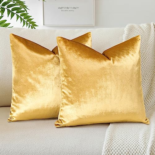 JOTOM Samt Kissenbezug Kissenhülle Sofakissen Dekokissen Kissenbezüge für Sofa Wohnzimmer Schlafzimmer 2er Set 40x40 cm Golden von JOTOM