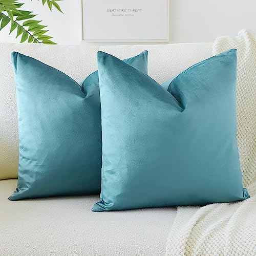 JOTOM Samt Kissenbezug Kissenhülle Sofakissen Dekokissen Kissenbezüge für Sofa Wohnzimmer Schlafzimmer 2er Set 40x40 cm Knickentengrün von JOTOM