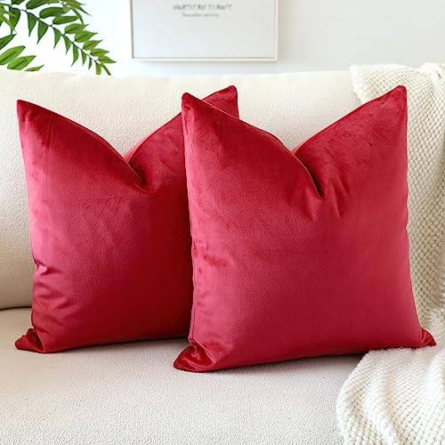 JOTOM Samt Kissenbezug Kissenhülle Sofakissen Dekokissen Kissenbezüge für Sofa Wohnzimmer Schlafzimmer 2er Set 40x40 cm Rot von JOTOM