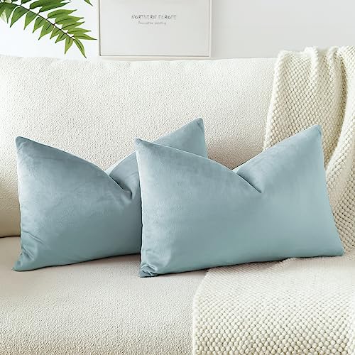 JOTOM Samt Kissenbezug Kissenhülle Sofakissen Dekokissen Kissenbezüge für Sofa Wohnzimmer Schlafzimmer 2er Set 40x60 cm Cyan von JOTOM