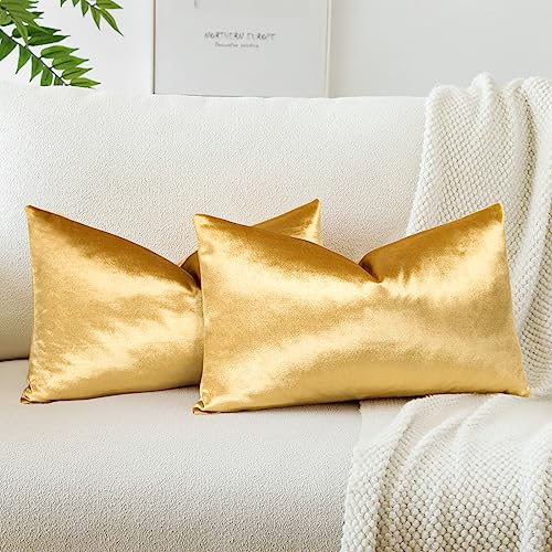 JOTOM Samt Kissenbezug Kissenhülle Sofakissen Dekokissen Kissenbezüge für Sofa Wohnzimmer Schlafzimmer 2er Set 40x60 cm Golden von JOTOM