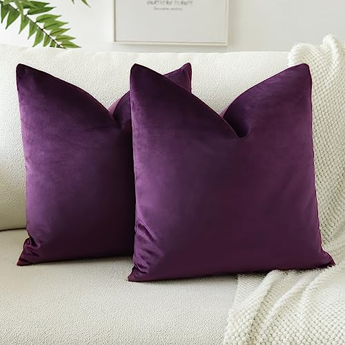 JOTOM Samt Kissenbezug Kissenhülle Sofakissen Dekokissen Kissenbezüge für Sofa Wohnzimmer Schlafzimmer 2er Set 45x45 cm Aubergine Lila von JOTOM