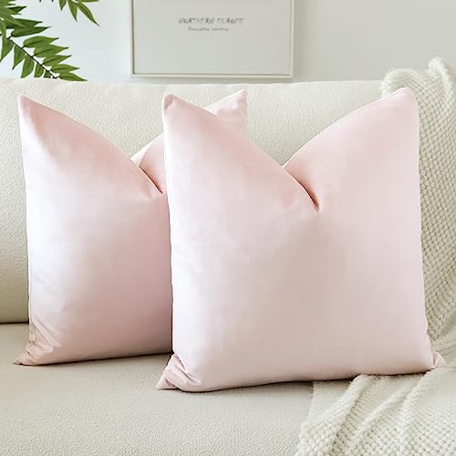 JOTOM Samt Kissenbezug Kissenhülle Sofakissen Dekokissen Kissenbezüge für Sofa Wohnzimmer Schlafzimmer 2er Set 45x45 cm Hellrosa von JOTOM